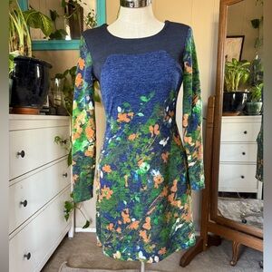 Lavand Anthropologie Floral Long Sleeve sweater Dress, size M